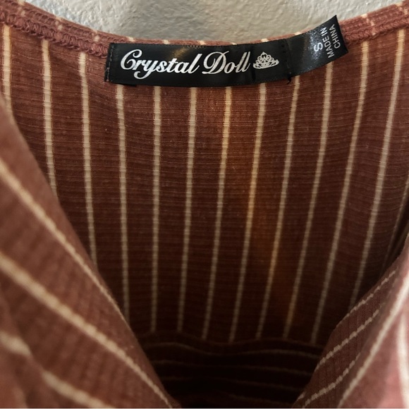 linen cotton pink & cream striped pleated mini sun dress size small - Picture 5 of 5